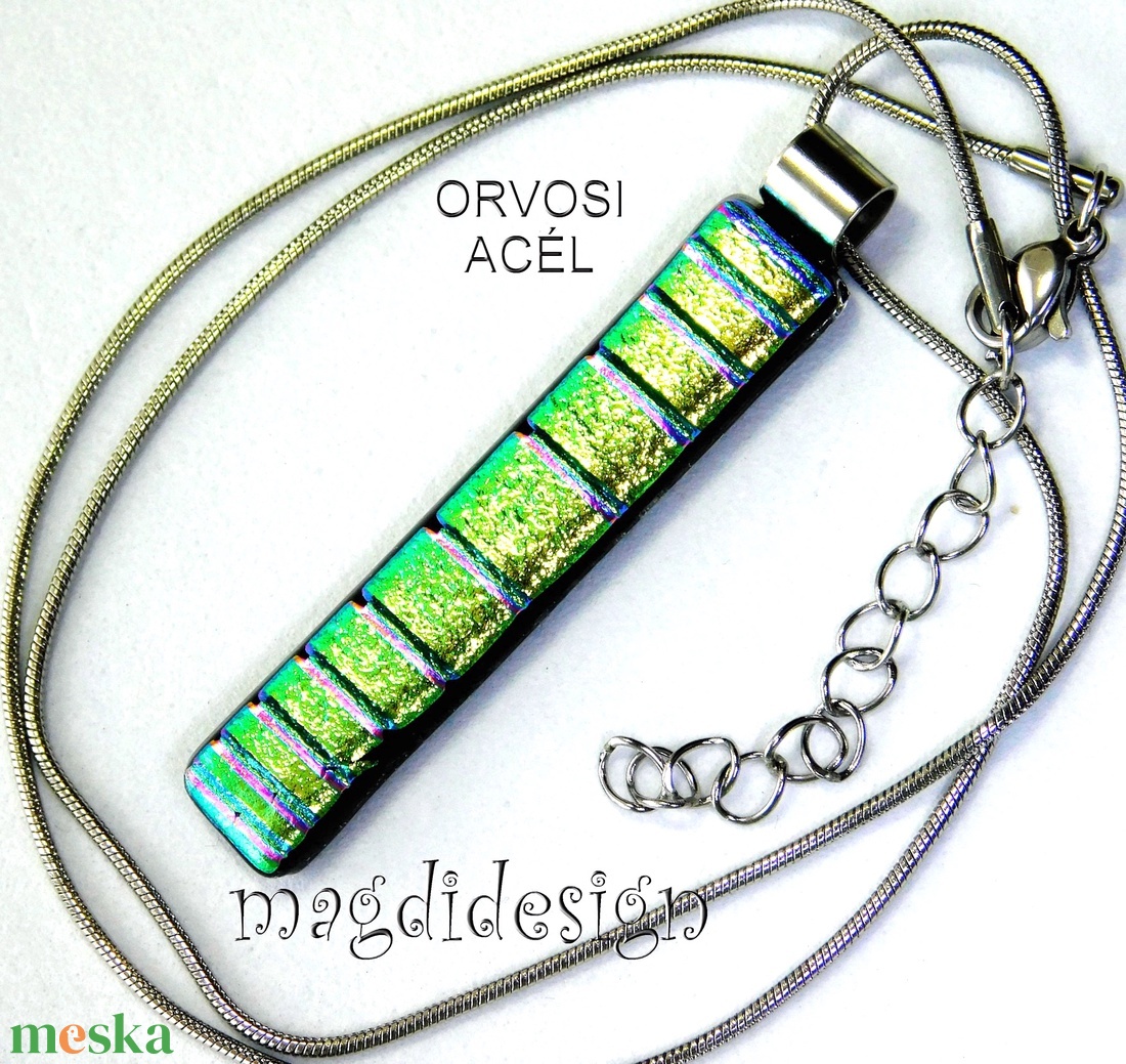 NEMESACÉL! Rózsaszín csíkos dichroic üvegékszer nyaklánc 1 - ékszer - nyaklánc - medálos nyaklánc - Meska.hu