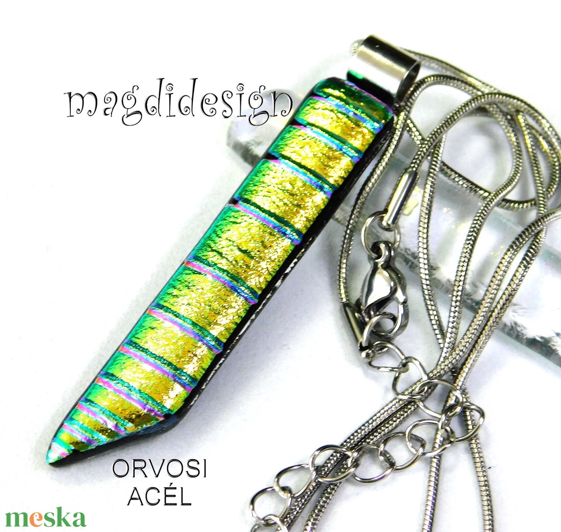 NEMESACÉL! Rózsaszín csíkos dichroic üvegékszer nyaklánc 2 - ékszer - nyaklánc - medálos nyaklánc - Meska.hu