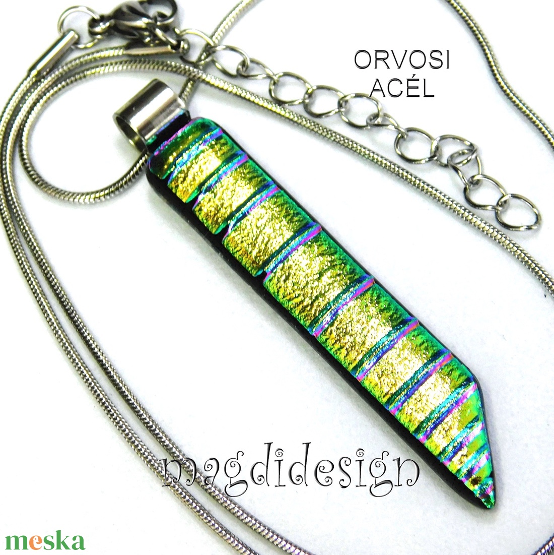NEMESACÉL! Rózsaszín csíkos dichroic üvegékszer nyaklánc 2 - ékszer - nyaklánc - medálos nyaklánc - Meska.hu