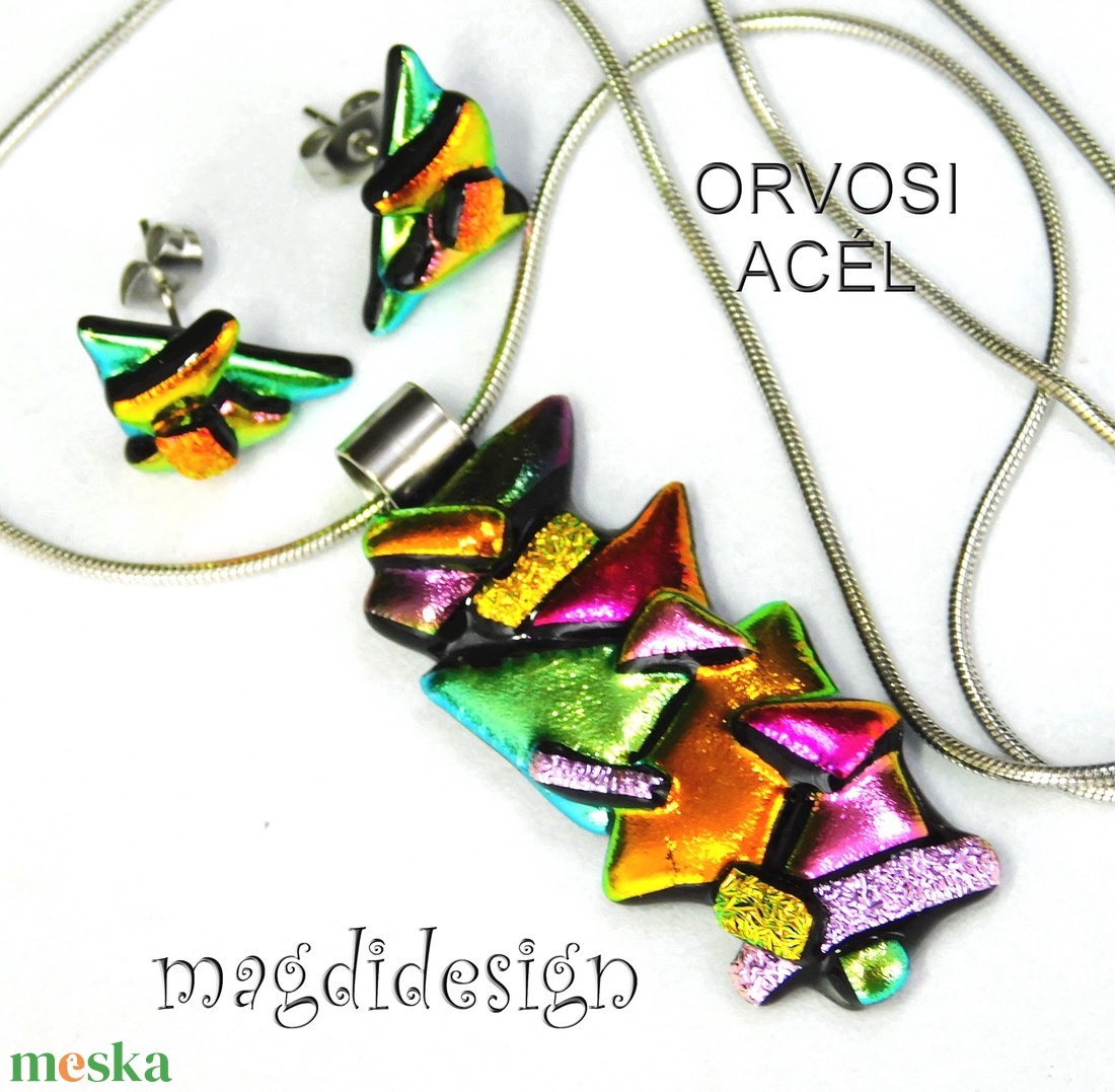 Szines borzaska dichroic üvegékszer szett nyaklánc stiftes fülbevaló - ékszer - ékszerszett - Meska.hu Szines borzaska dichroic üvegékszer szett nyaklánc stiftes fülbevaló - ékszer - ékszerszett - Meska.hu