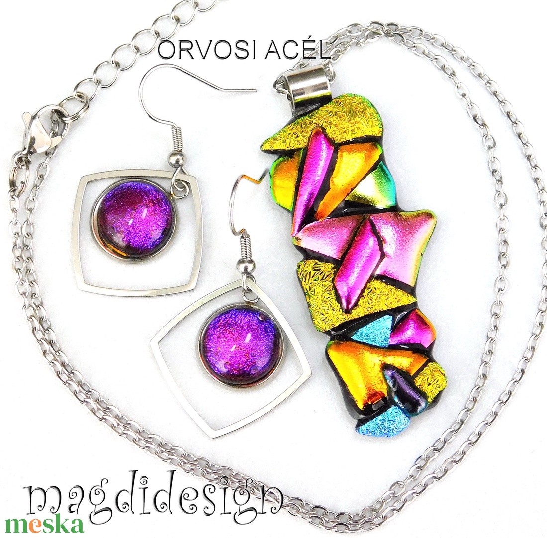 MAXI Szines borzaska dichroic üvegékszer szett nyaklánc lógós fülbevaló 1 - ékszer - ékszerszett - Meska.hu MAXI Szines borzaska dichroic üvegékszer szett nyaklánc lógós fülbevaló 1 - ékszer - ékszerszett - Meska.hu
