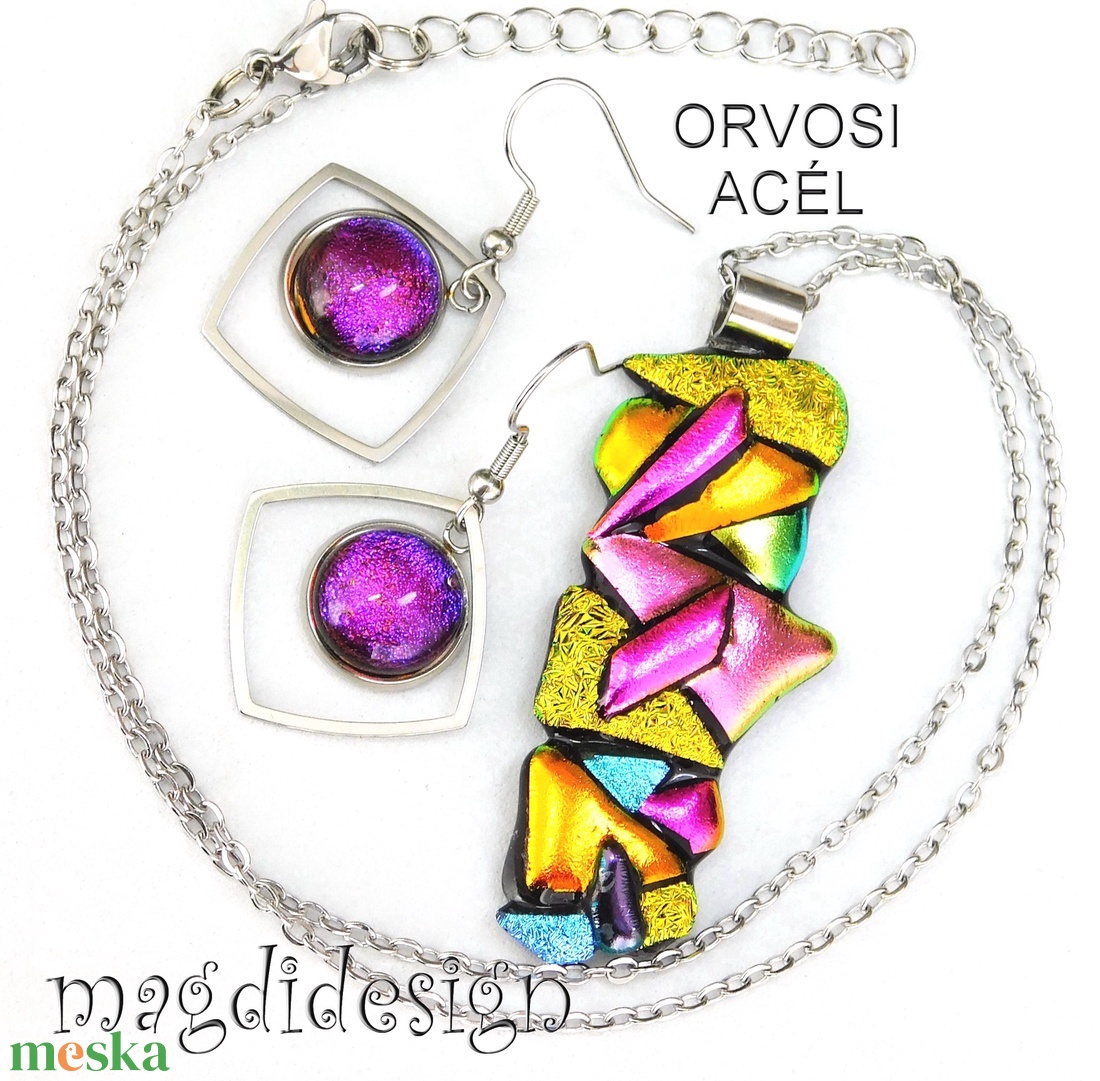 MAXI Szines borzaska dichroic üvegékszer szett nyaklánc lógós fülbevaló 1 - ékszer - ékszerszett - Meska.hu MAXI Szines borzaska dichroic üvegékszer szett nyaklánc lógós fülbevaló 1 - ékszer - ékszerszett - Meska.hu
