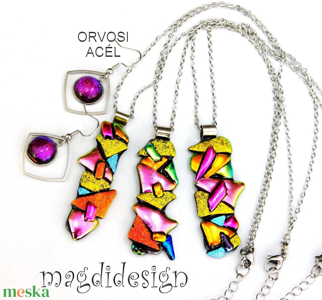 MAXI Szines borzaska dichroic üvegékszer szett nyaklánc lógós fülbevaló 1 - ékszer - ékszerszett - Meska.hu MAXI Szines borzaska dichroic üvegékszer szett nyaklánc lógós fülbevaló 1 - ékszer - ékszerszett - Meska.hu