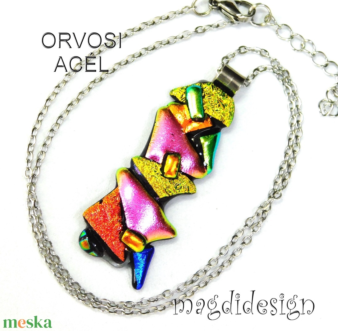 MAXI Szines  borzaska dichroic üvegékszer nyaklánc 1 - ékszer - nyaklánc - medálos nyaklánc - Meska.hu