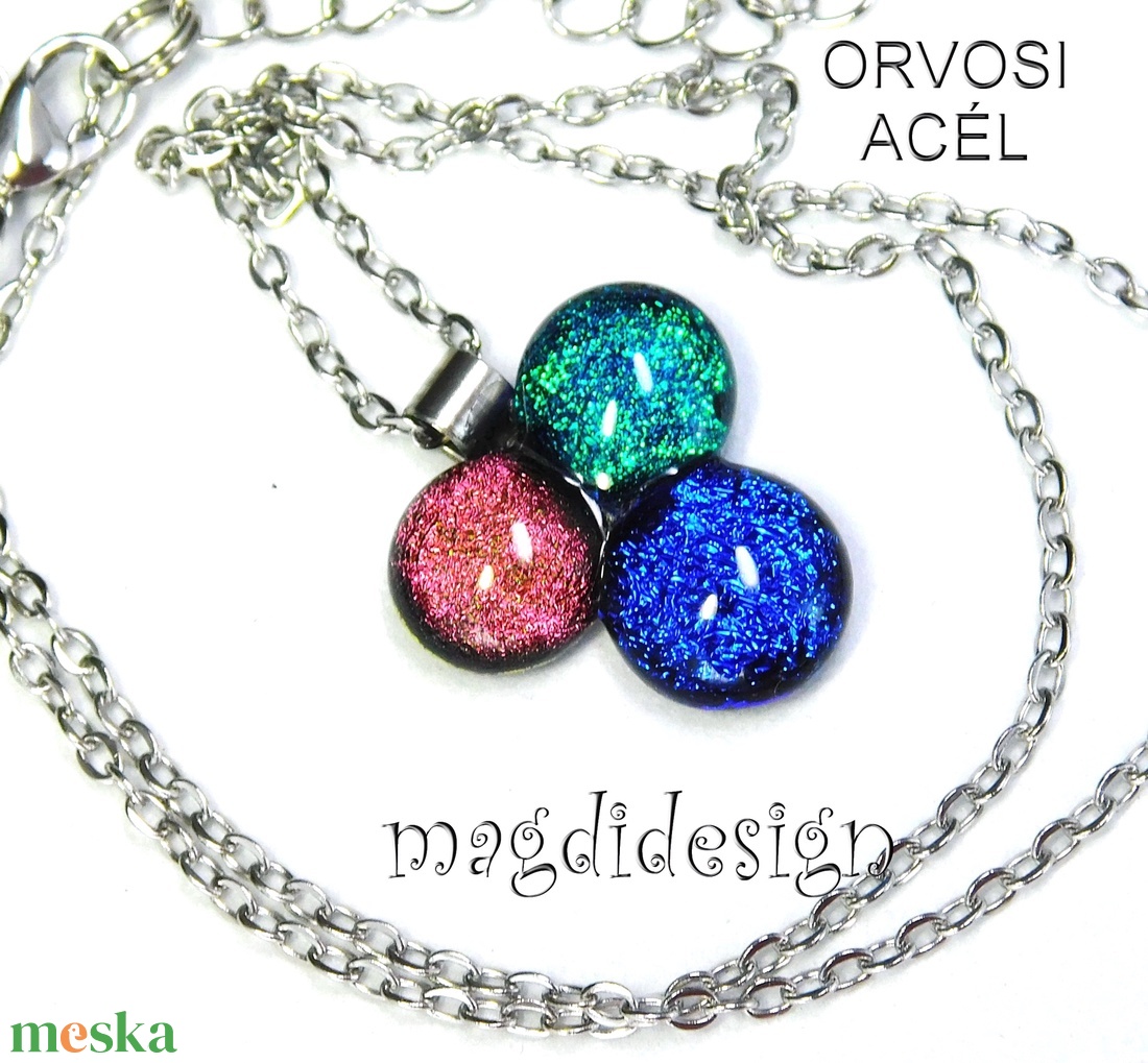 Dichroic bogyós színtrió üvegékszer nyaklánc - ékszer - ékszerszett - Meska.hu