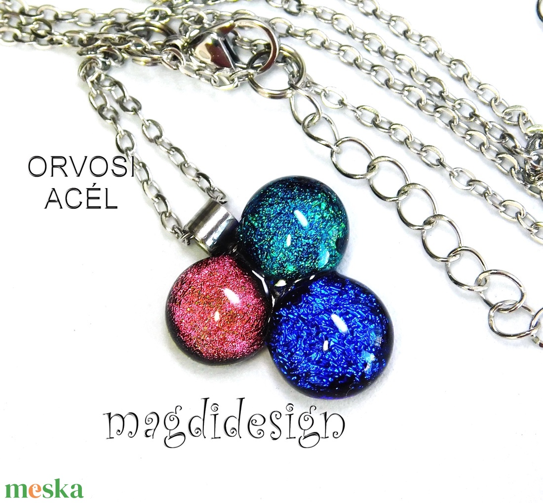 Dichroic bogyós színtrió üvegékszer nyaklánc - ékszer - ékszerszett - Meska.hu