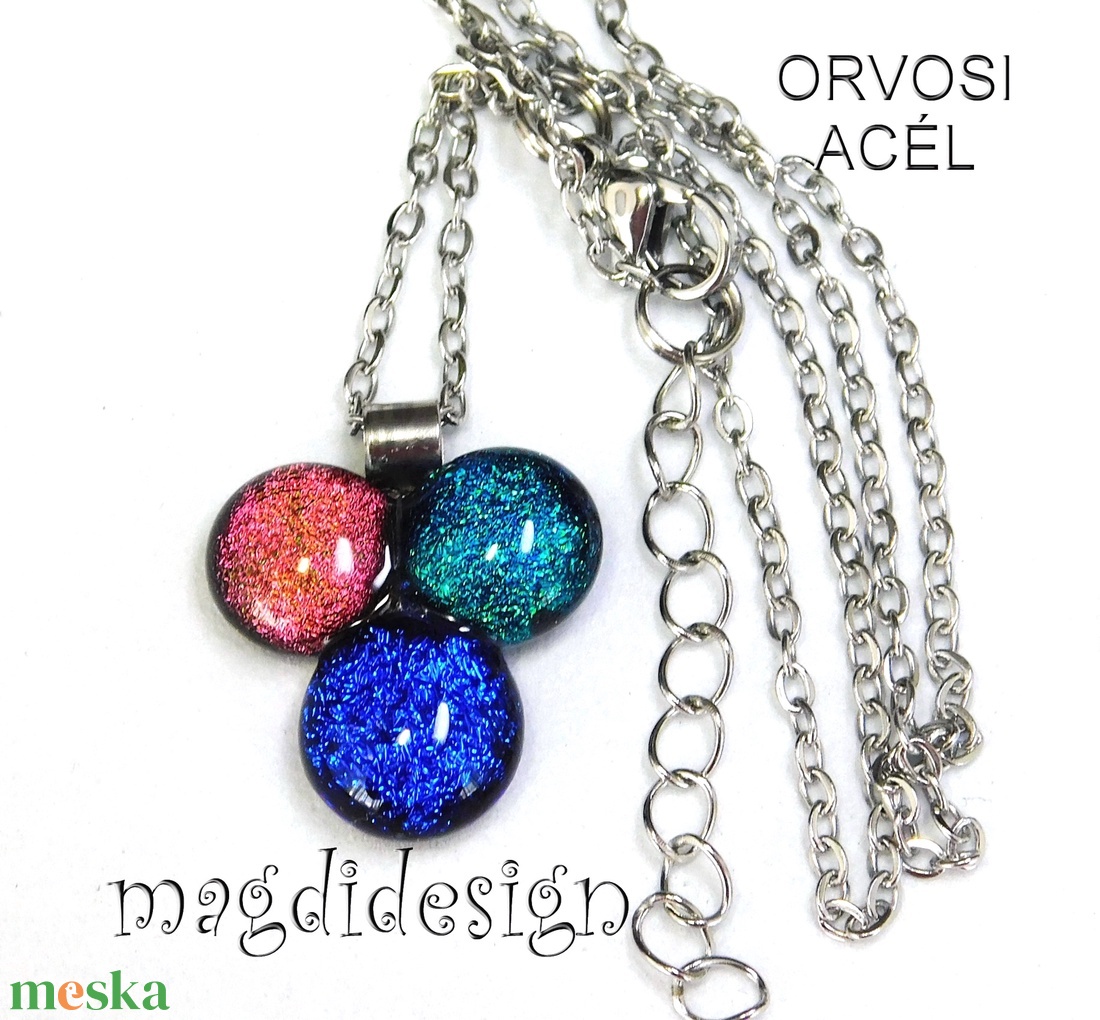 Dichroic bogyós színtrió üvegékszer nyaklánc - ékszer - ékszerszett - Meska.hu