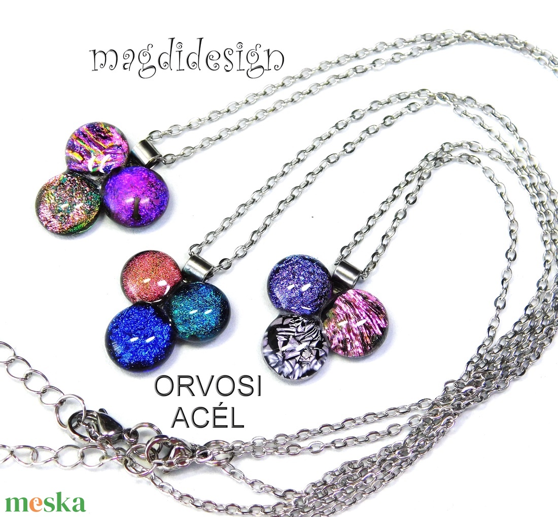 Dichroic bogyós színtrió üvegékszer nyaklánc 2 - ékszer - ékszerszett - Meska.hu