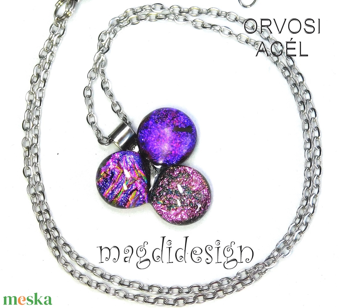 Dichroic bogyós színtrió üvegékszer nyaklánc 2 - ékszer - ékszerszett - Meska.hu