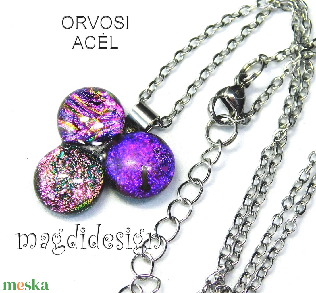 Dichroic bogyós színtrió üvegékszer nyaklánc 2 - ékszer - ékszerszett - Meska.hu