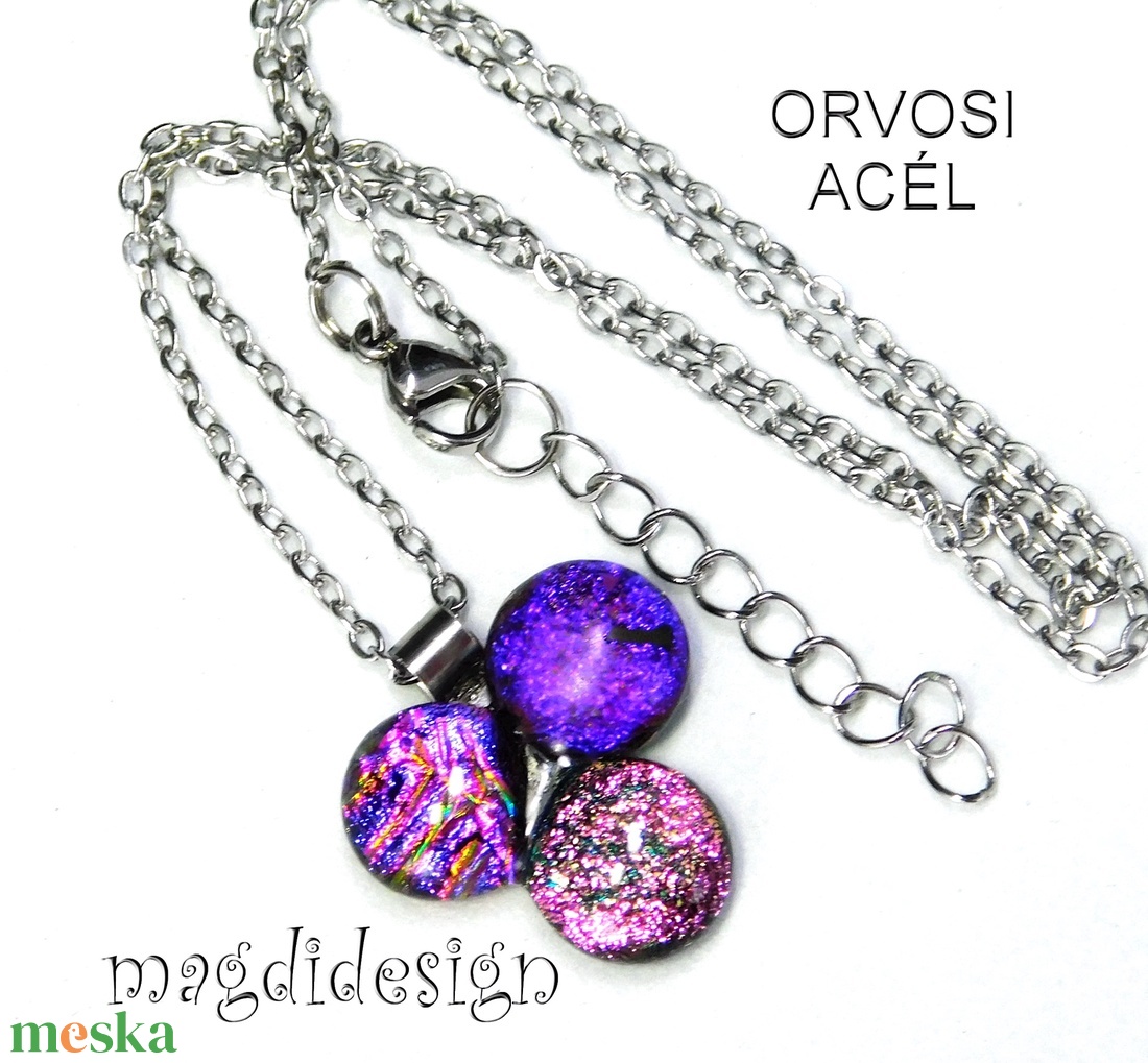 Dichroic bogyós színtrió üvegékszer nyaklánc 2 - ékszer - ékszerszett - Meska.hu