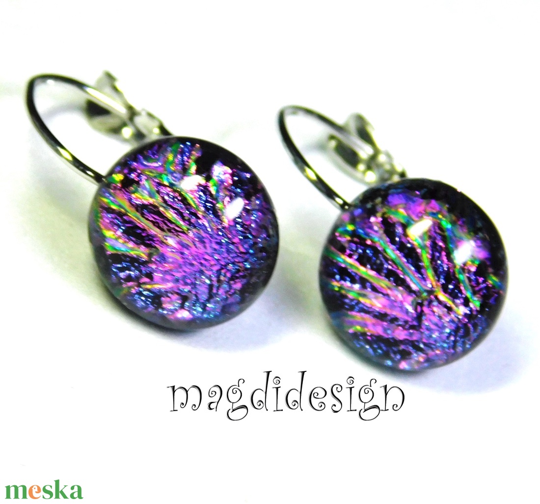 Színjátszó pink tűzijáték dichroic üvegékszer kapcsos fülbevaló - ékszer - fülbevaló - lógó fülbevaló - Meska.hu