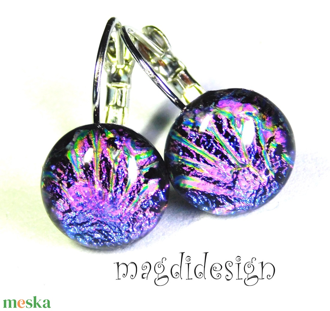 Színjátszó pink tűzijáték dichroic üvegékszer kapcsos fülbevaló - ékszer - fülbevaló - lógó fülbevaló - Meska.hu