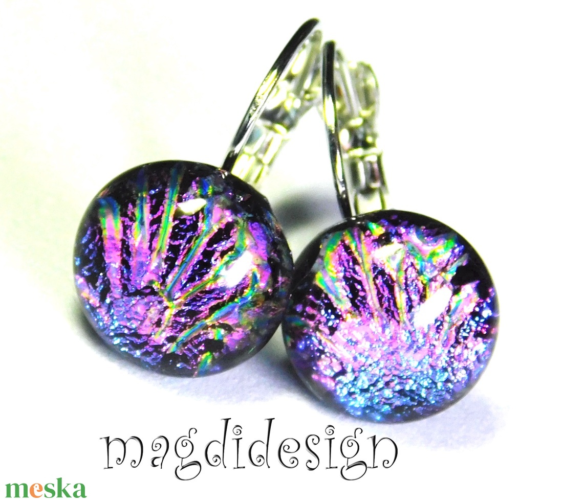 Színjátszó pink tűzijáték dichroic üvegékszer kapcsos fülbevaló - ékszer - fülbevaló - lógó fülbevaló - Meska.hu