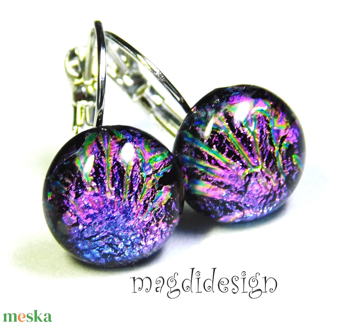 Színjátszó pink tűzijáték dichroic üvegékszer kapcsos fülbevaló - ékszer - fülbevaló - lógó fülbevaló - Meska.hu