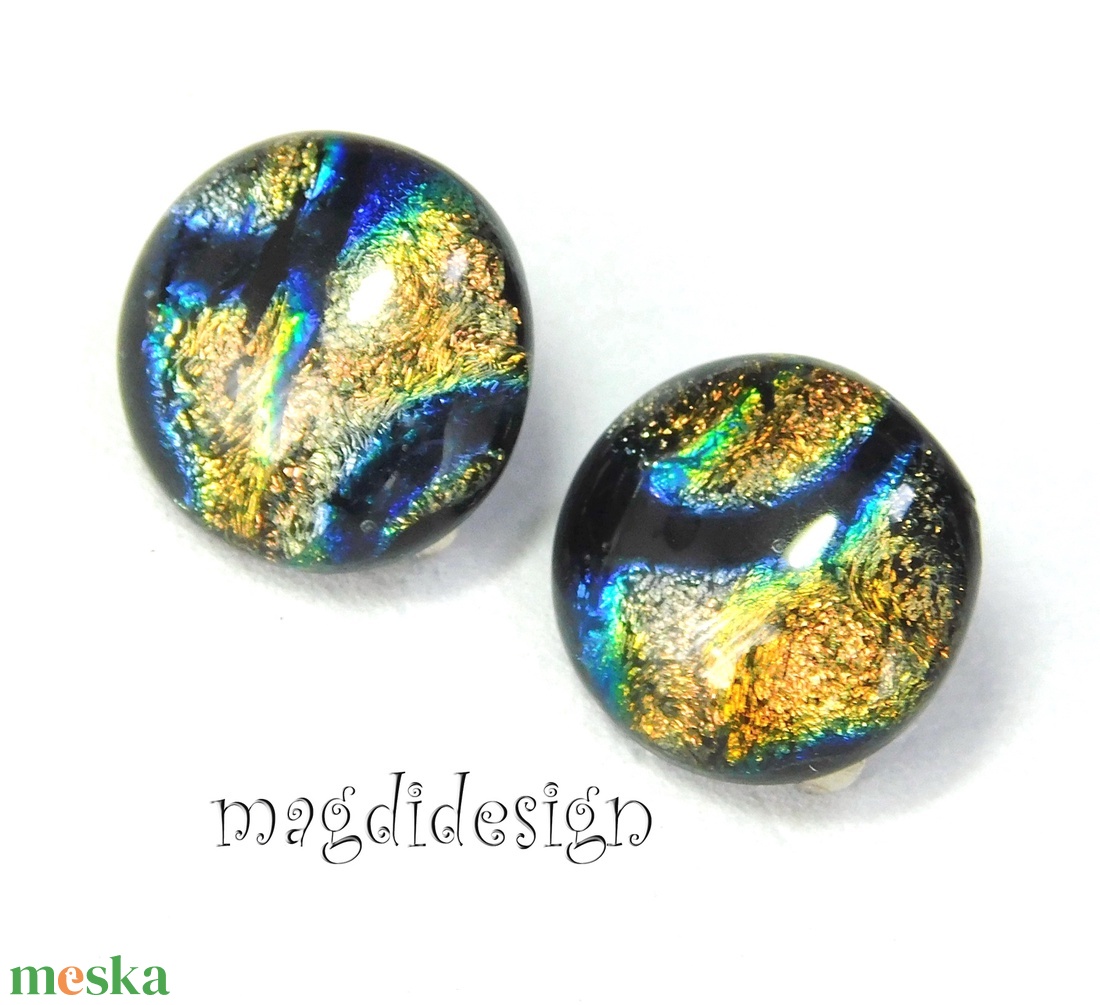 MAXI Arany-kék dichroic üvegékszer fülklipsz - ékszer - fülbevaló - klipsz - Meska.hu MAXI Arany-kék dichroic üvegékszer fülklipsz - ékszer - fülbevaló - klipsz - Meska.hu