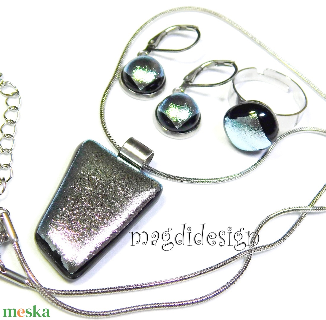 NEMESACÉL! Ezüst dichroic üvegékszer szett nyaklánc, gyűrű, kapcsos fülbevaló - ékszer - ékszerszett - Meska.hu NEMESACÉL! Ezüst dichroic üvegékszer szett nyaklánc, gyűrű, kapcsos fülbevaló - ékszer - ékszerszett - Meska.hu