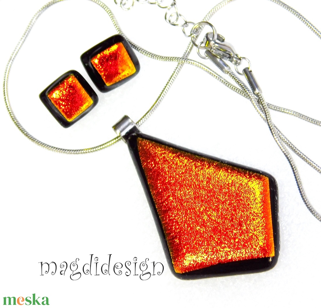 Narancs dichroic üvegékszer szett nyaklánc, stiftes fülbevaló - ékszer - ékszerszett - Meska.hu Narancs dichroic üvegékszer szett nyaklánc, stiftes fülbevaló - ékszer - ékszerszett - Meska.hu