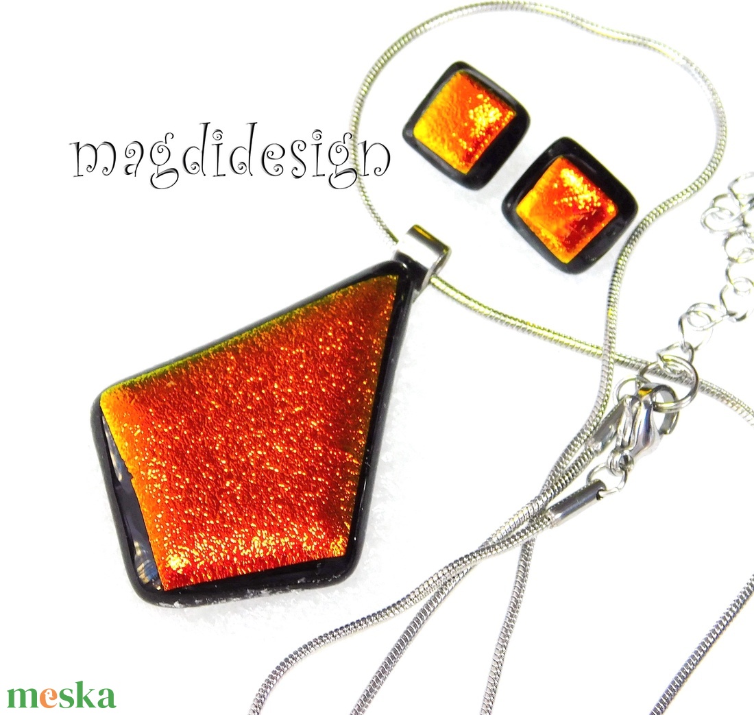 Narancs dichroic üvegékszer szett nyaklánc, stiftes fülbevaló - ékszer - ékszerszett - Meska.hu Narancs dichroic üvegékszer szett nyaklánc, stiftes fülbevaló - ékszer - ékszerszett - Meska.hu
