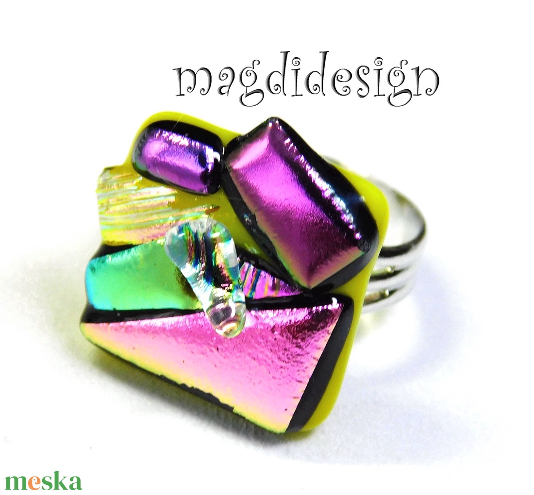 Sárga-rózsaszín borzaska dichroic üvegékszer gyűrű - ékszer - gyűrű - statement gyűrű - Meska.hu Sárga-rózsaszín borzaska dichroic üvegékszer gyűrű - ékszer - gyűrű - statement gyűrű - Meska.hu