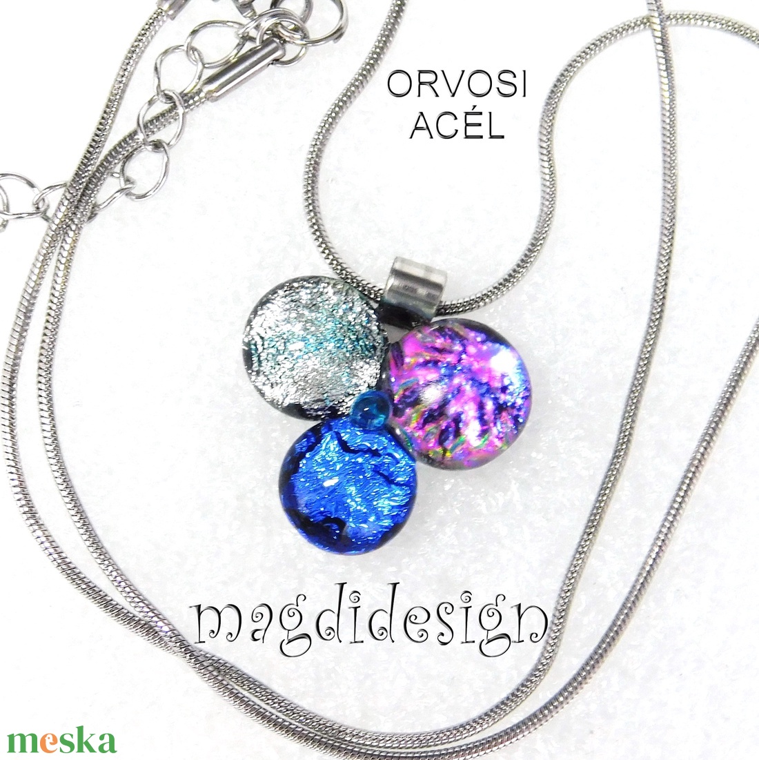 Dichroic bogyós színtrió üvegékszer nyaklánc 2 - ékszer - ékszerszett - Meska.hu