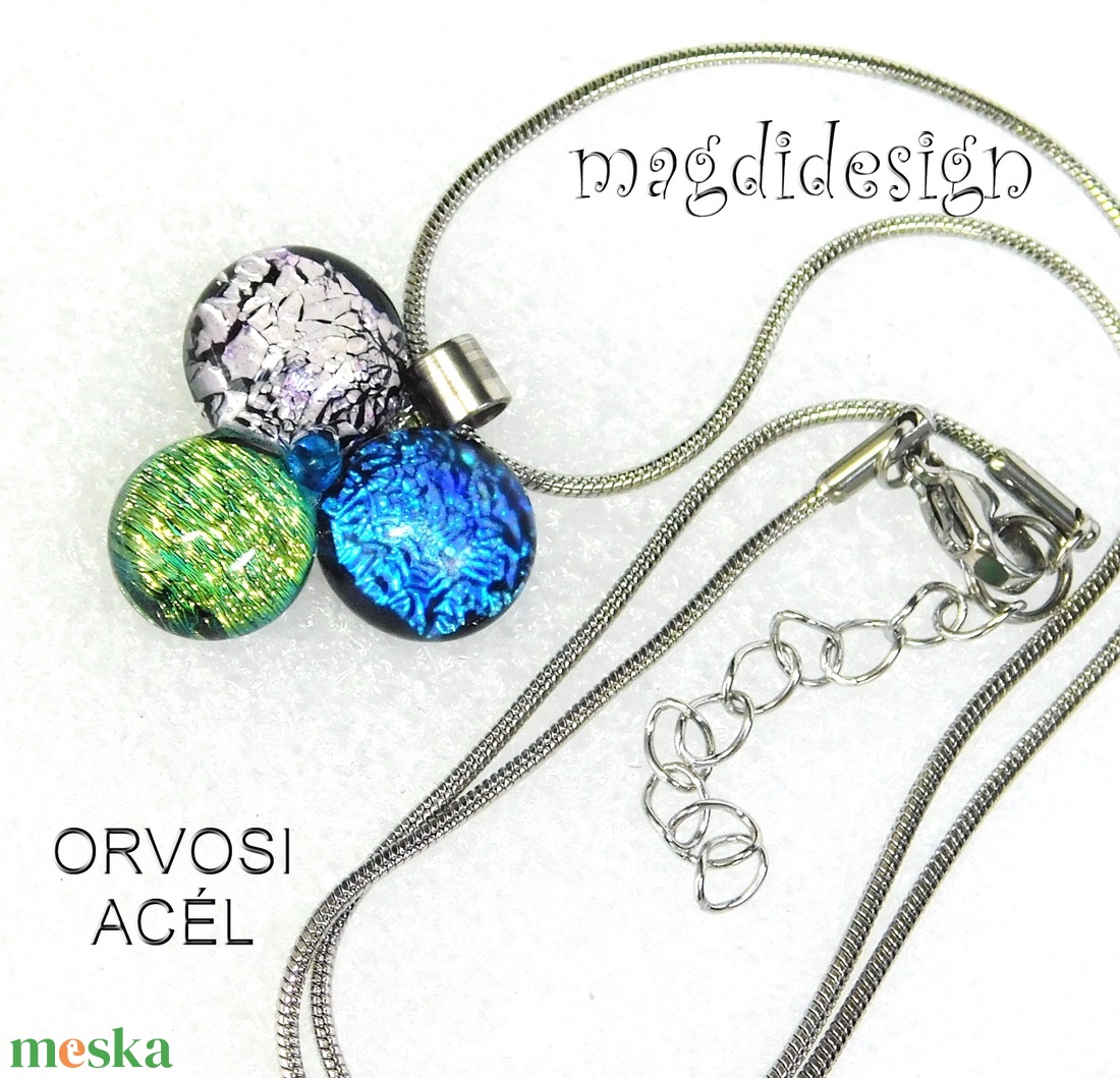 Dichroic bogyós színtrió üvegékszer nyaklánc 2 - ékszer - ékszerszett - Meska.hu