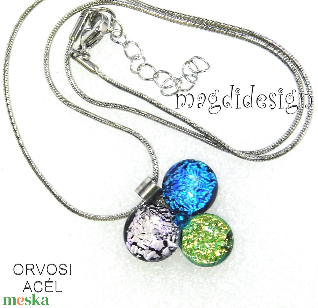 Dichroic bogyós színtrió üvegékszer nyaklánc 2 - ékszer - ékszerszett - Meska.hu