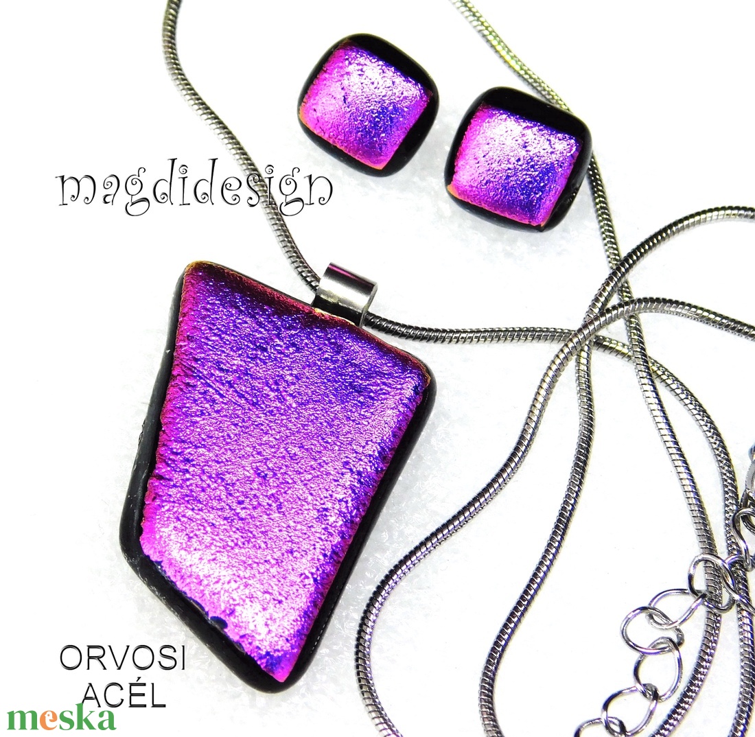 Lila dichroic üvegékszer szett nyaklánc, stiftes fülbevaló - ékszer - ékszerszett - Meska.hu Lila dichroic üvegékszer szett nyaklánc, stiftes fülbevaló - ékszer - ékszerszett - Meska.hu