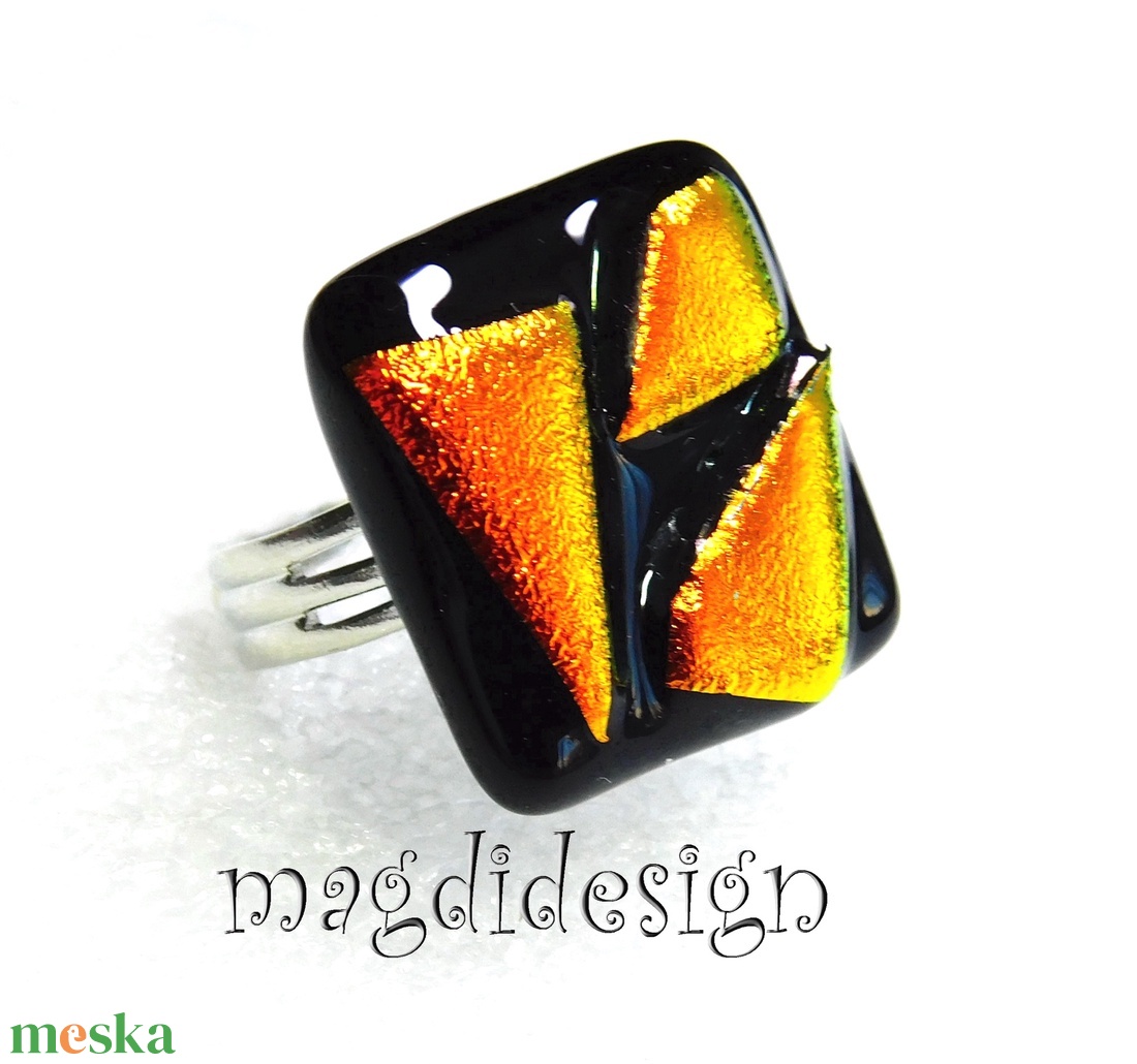 Narancs-fekete dichroic üvegékszer gyűrű  - ékszer - gyűrű - statement gyűrű - Meska.hu