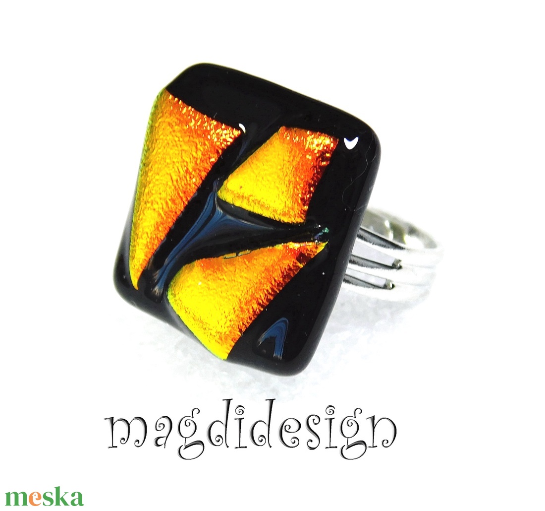 Narancs-fekete dichroic üvegékszer gyűrű  - ékszer - gyűrű - statement gyűrű - Meska.hu