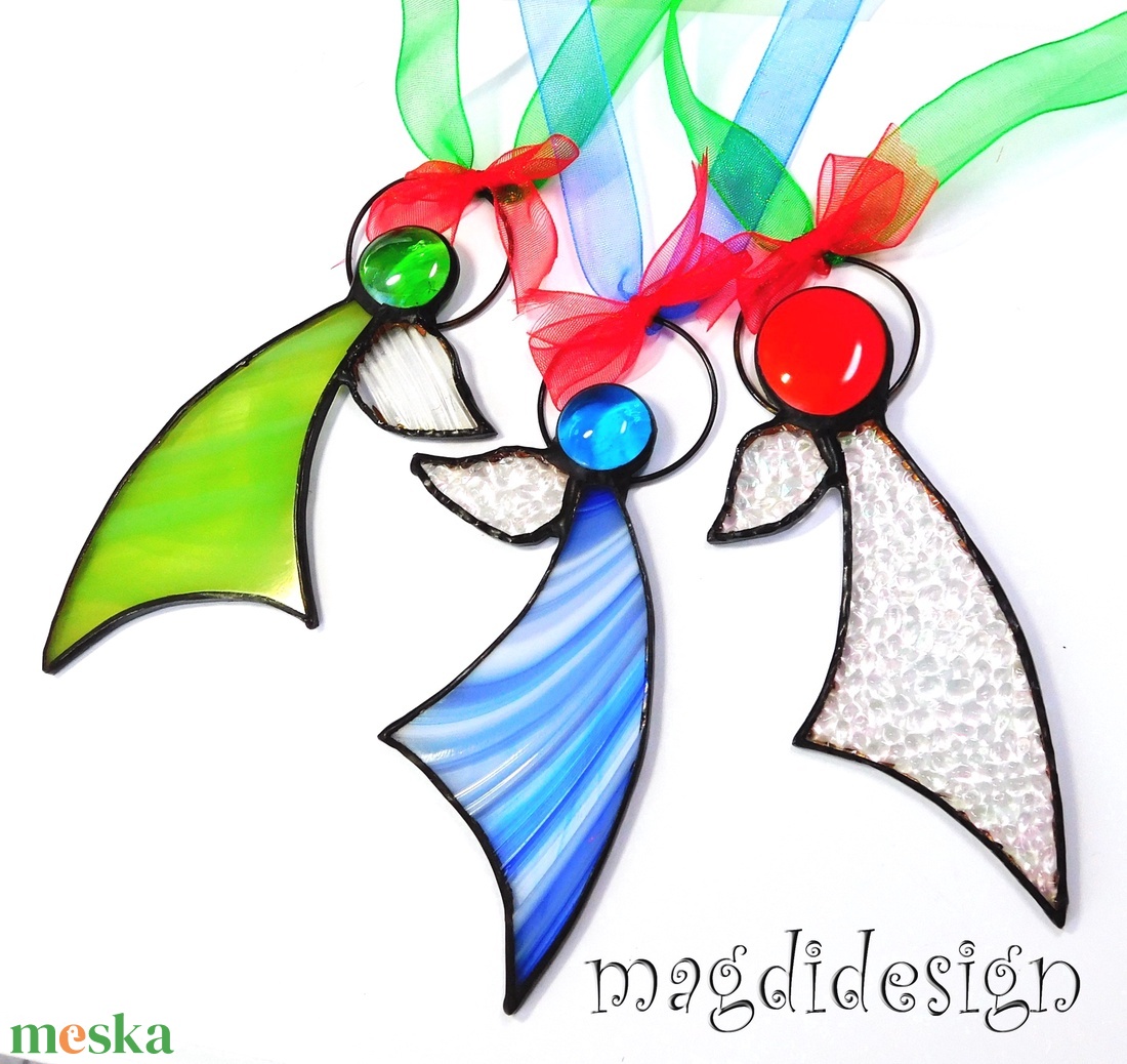 Karácsonyi tiffany angyalkák -- 2 db, kék, beige - karácsony - karácsonyi lakásdekoráció - karácsonyi lakásdíszek - Meska.hu