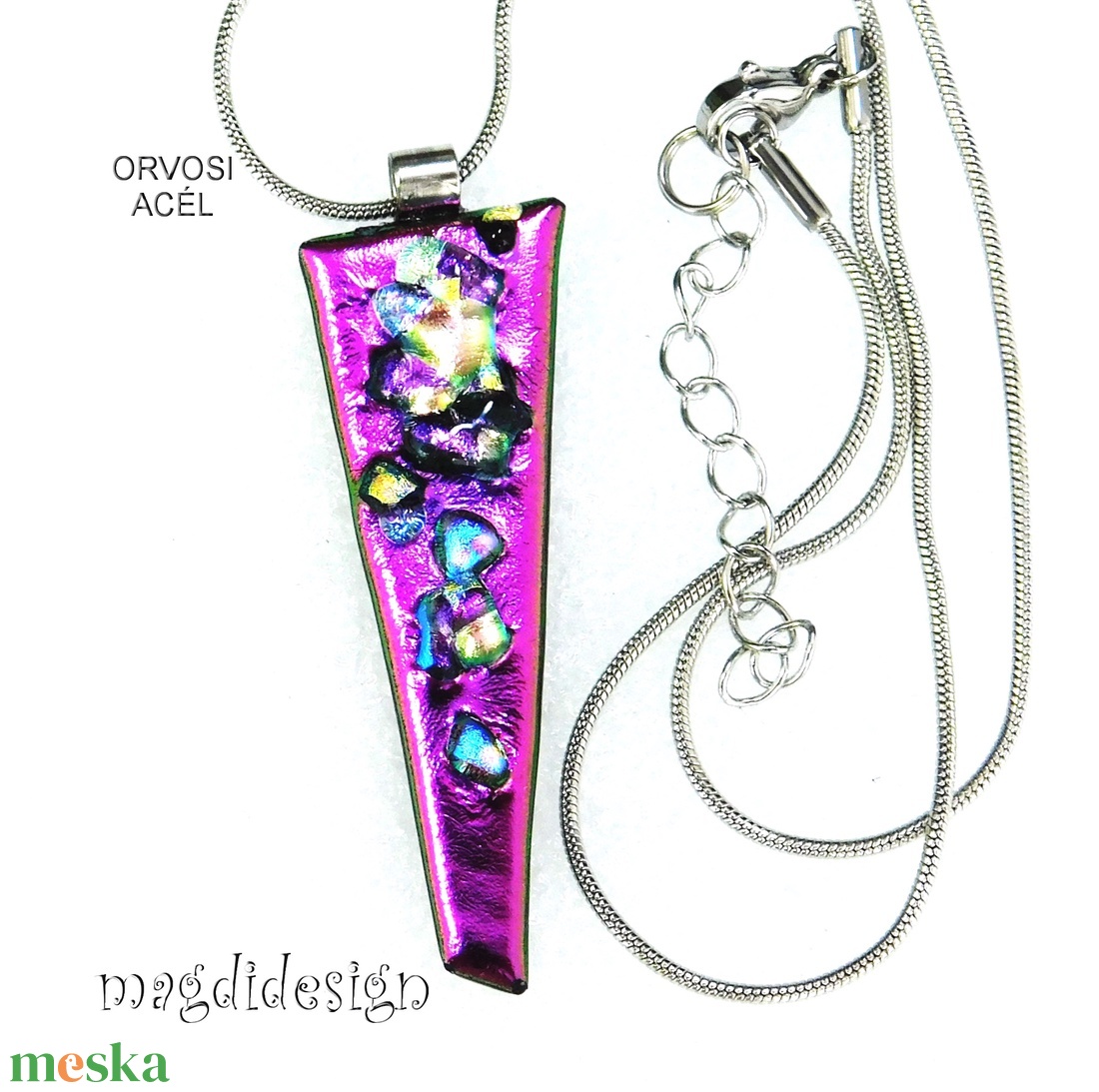 Pink köves színjáték dichroic üvegékszer nyaklánc  - ékszer - nyaklánc - medálos nyaklánc - Meska.hu