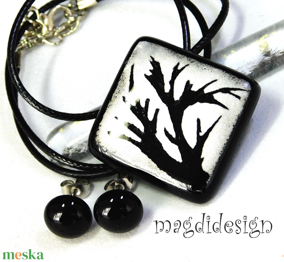 Téli kép üvegékszer szett nyaklánc stiftes fülbevaló - ékszer - ékszerszett - Meska.hu