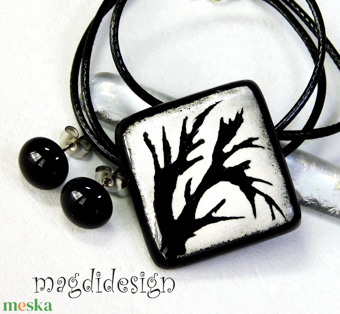 Téli kép üvegékszer szett nyaklánc stiftes fülbevaló - ékszer - ékszerszett - Meska.hu