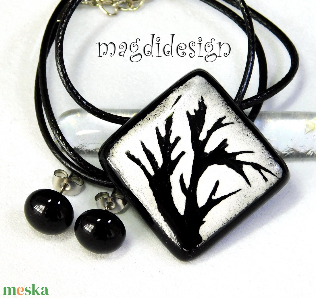 Téli kép üvegékszer szett nyaklánc stiftes fülbevaló - ékszer - ékszerszett - Meska.hu