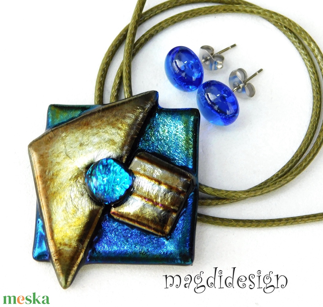 Absztrakt üvegékszer szett nyaklánc, stiftes fülbevaló 2 - ékszer - ékszerszett - Meska.hu