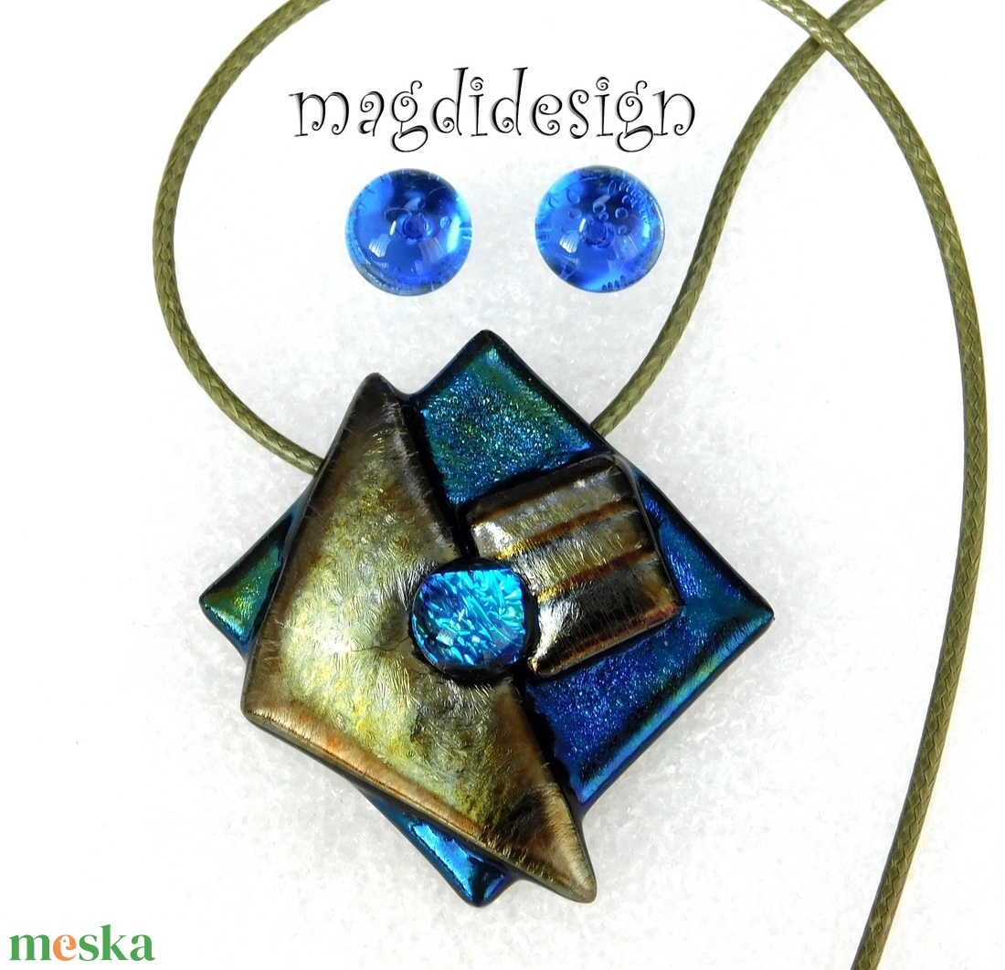 Absztrakt üvegékszer szett nyaklánc, stiftes fülbevaló 1 - ékszer - ékszerszett - Meska.hu