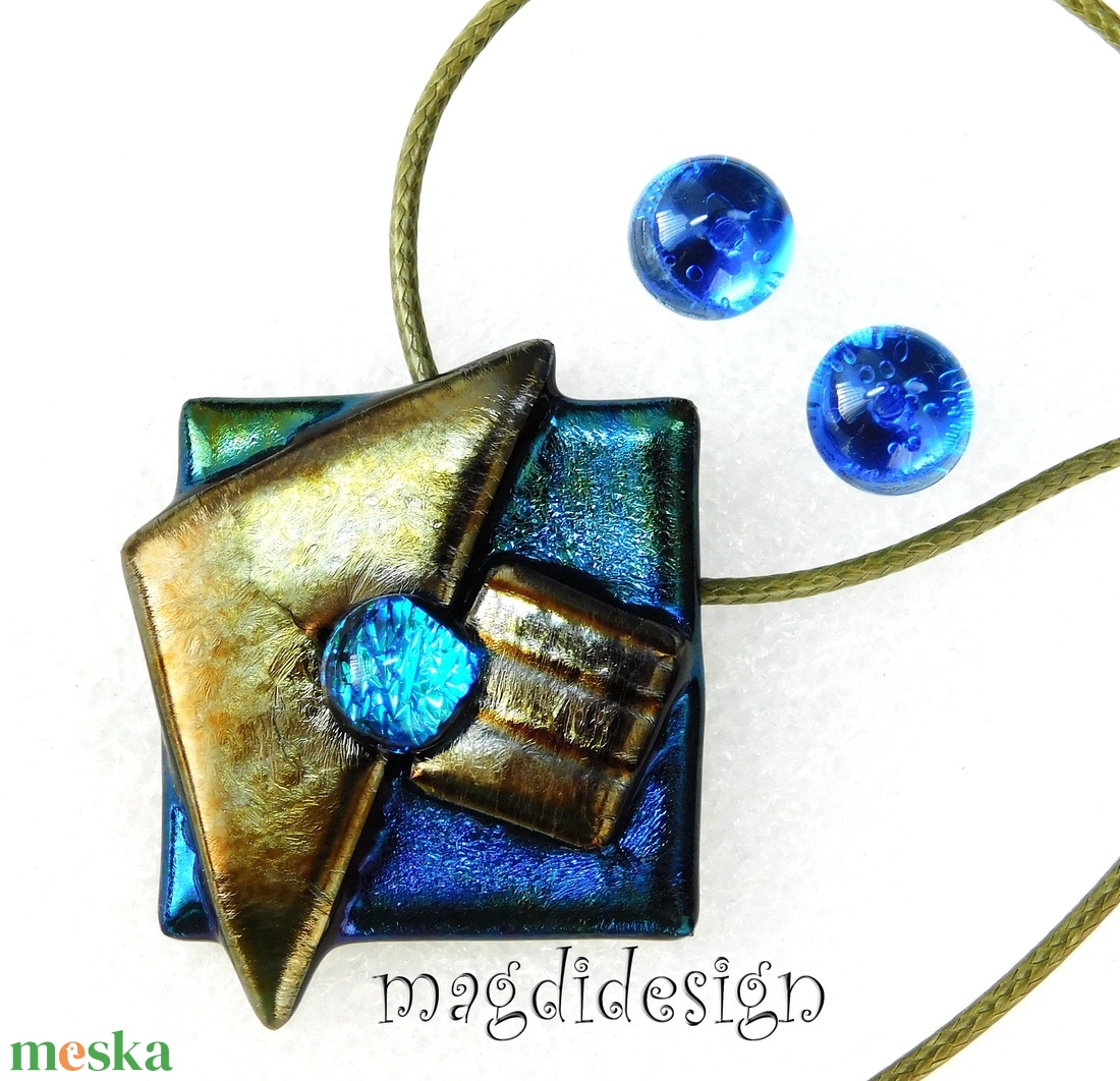 Absztrakt üvegékszer szett nyaklánc, stiftes fülbevaló 1 - ékszer - ékszerszett - Meska.hu