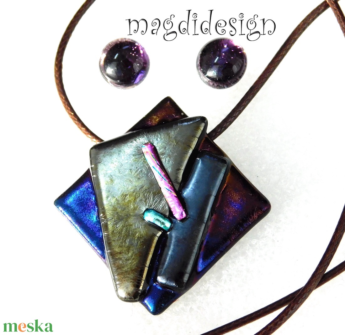 Absztrakt üvegékszer szett nyaklánc, stiftes fülbevaló 2 - ékszer - ékszerszett - Meska.hu