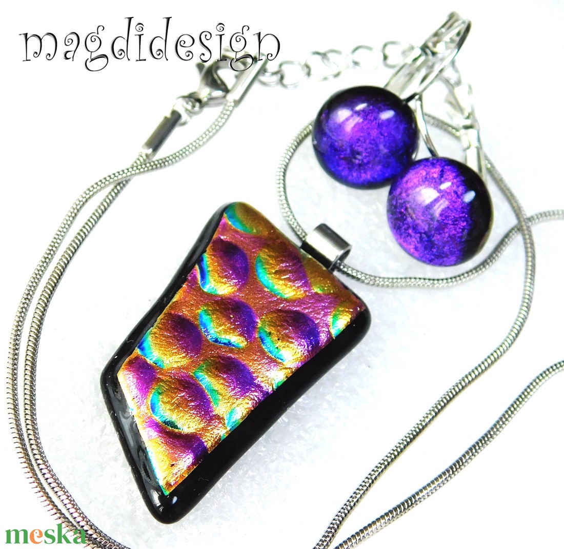 Dichroic buborékok üvegékszer szett nyaklánc, kapcsos fülbevaló  - ékszer - ékszerszett - Meska.hu