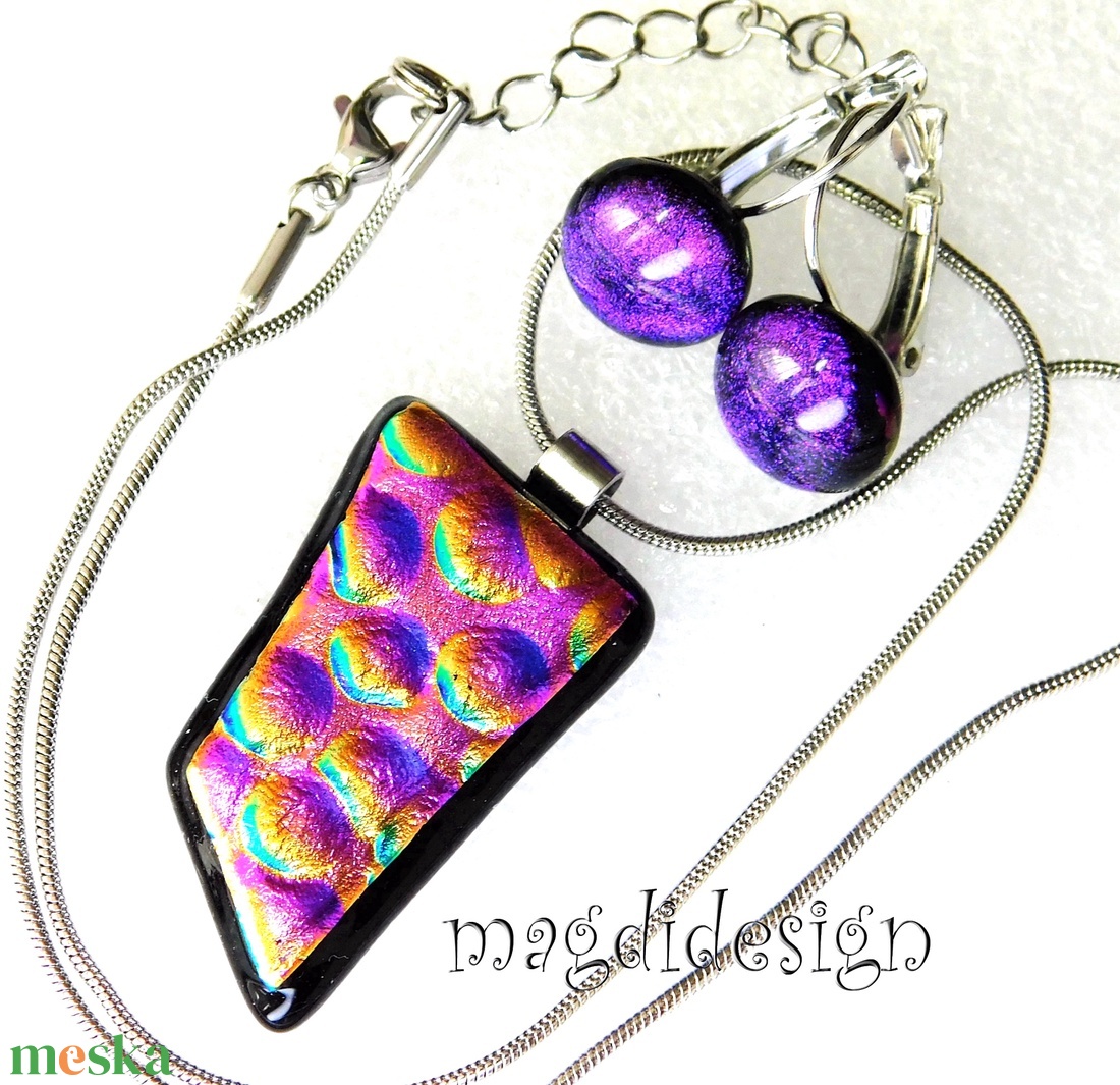 Dichroic buborékok üvegékszer szett nyaklánc, kapcsos fülbevaló  - ékszer - ékszerszett - Meska.hu