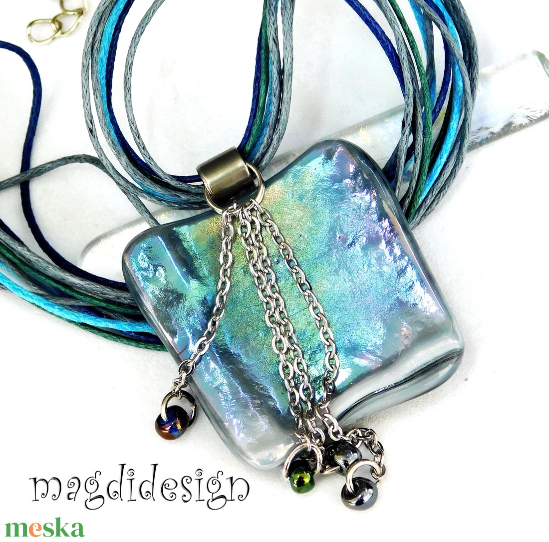 Ezüst-arany-türkiz mélység selyemcukor üvegékszer medál - ékszer - nyaklánc - medálos nyaklánc - Meska.hu