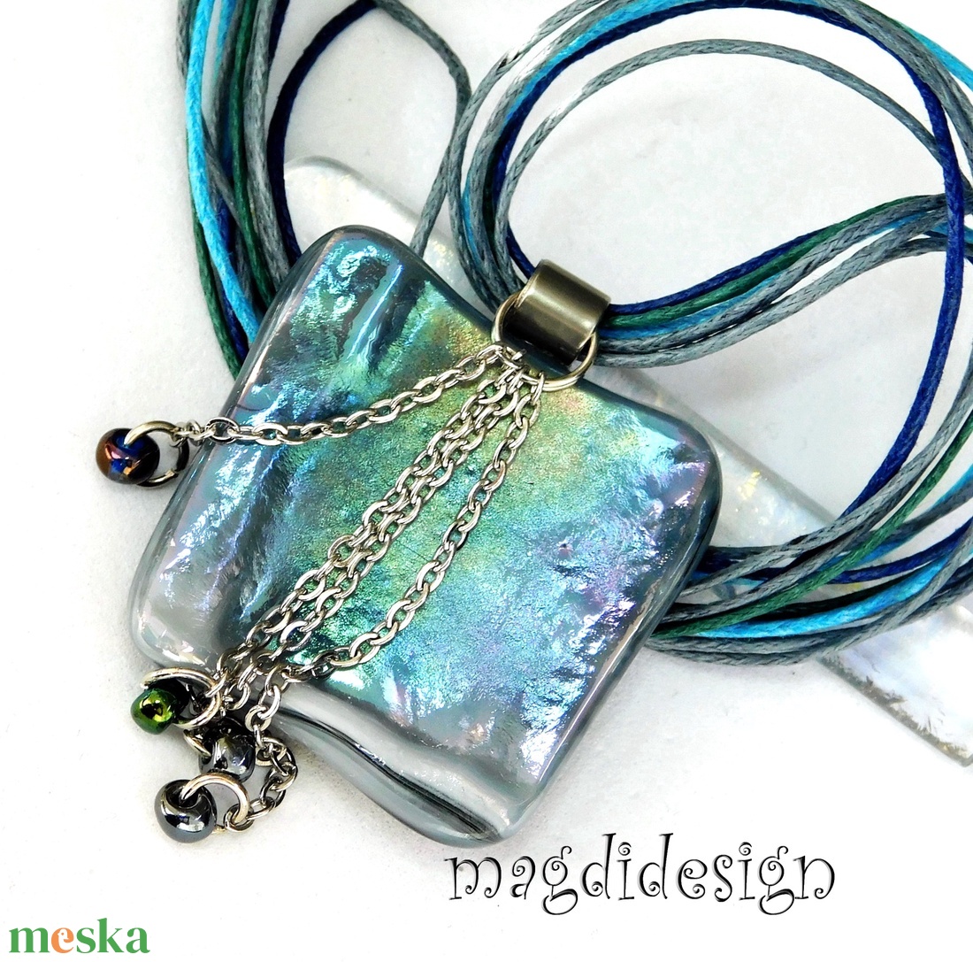 Ezüst-türkiz mélység selyemcukor üvegékszer medál - ékszer - nyaklánc - medálos nyaklánc - Meska.hu