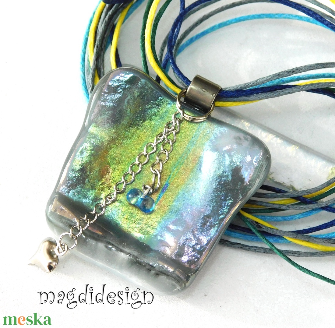 Ezüst-arany-türkiz mélység selyemcukor üvegékszer medál - ékszer - nyaklánc - medálos nyaklánc - Meska.hu