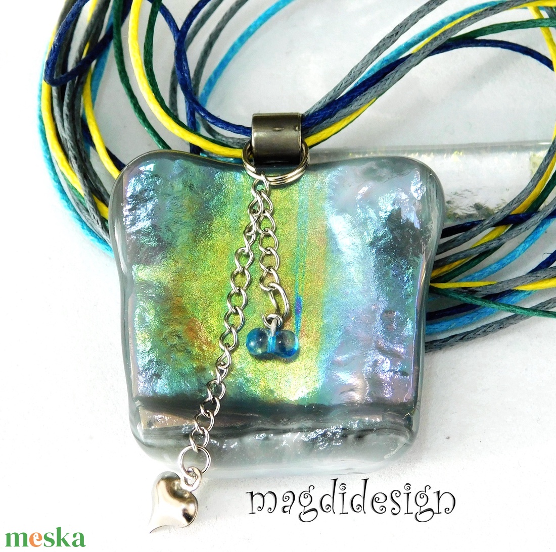 Ezüst-arany-türkiz mélység selyemcukor üvegékszer medál - ékszer - nyaklánc - medálos nyaklánc - Meska.hu