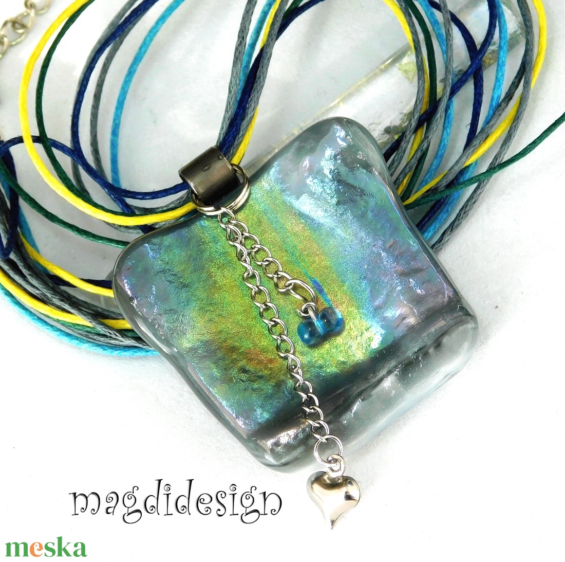 Ezüst-arany-türkiz mélység selyemcukor üvegékszer medál - ékszer - nyaklánc - medálos nyaklánc - Meska.hu