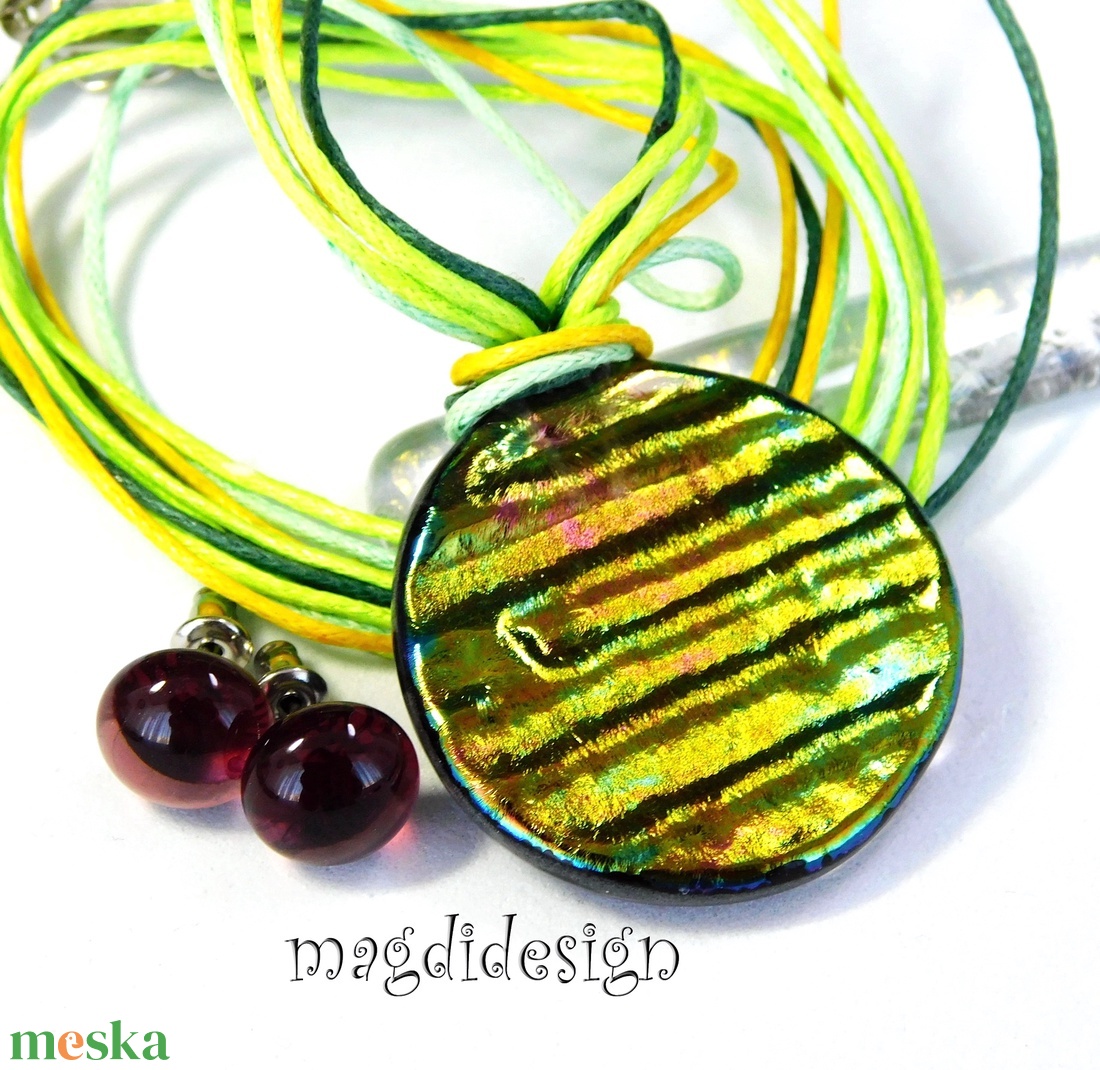 Aranyló zöld-mályva selyemcukor üvegékszer szett nyaklánc stiftes  - ékszer - ékszerszett - Meska.hu