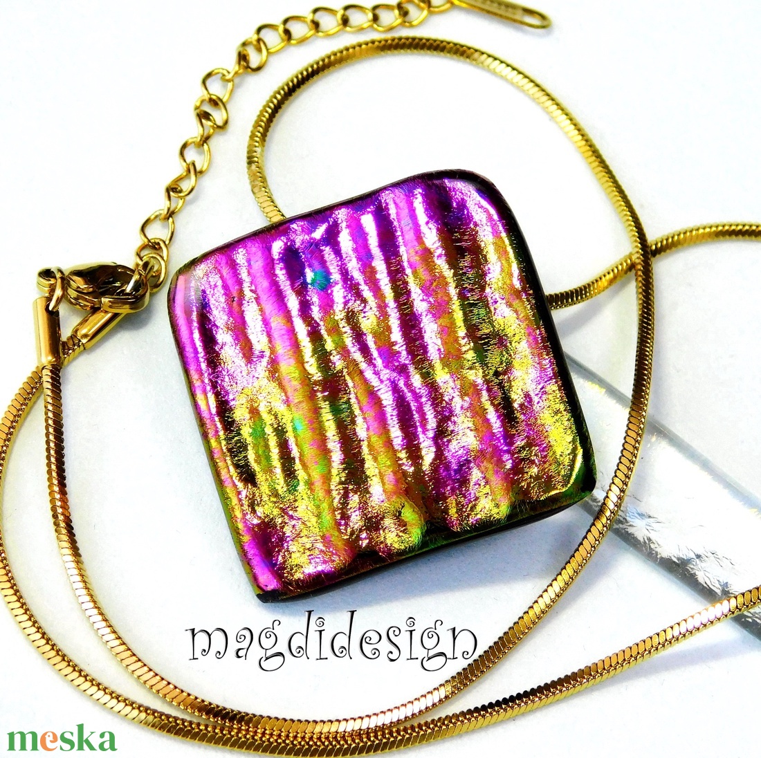 Zöld arany pink selyemcukor üvegékszer nyaklánc  - ékszer - nyaklánc - medálos nyaklánc - Meska.hu