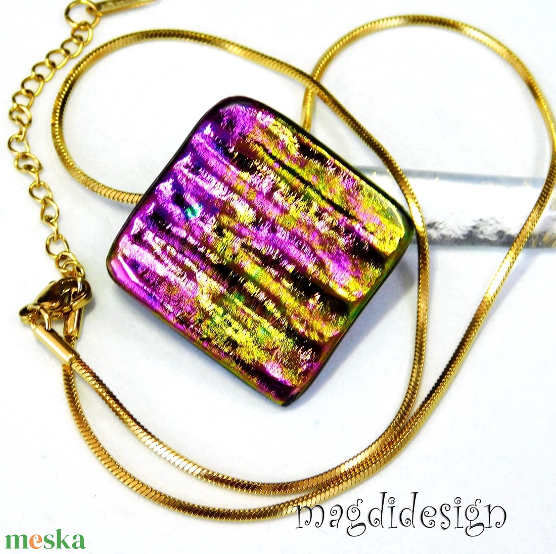 Zöld arany pink selyemcukor üvegékszer nyaklánc  - ékszer - nyaklánc - medálos nyaklánc - Meska.hu