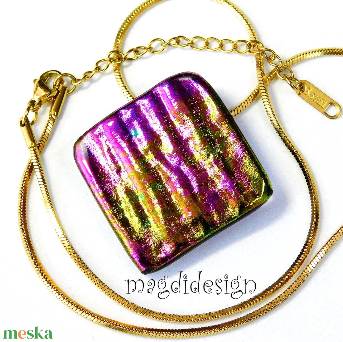 Zöld arany pink selyemcukor üvegékszer nyaklánc  - ékszer - nyaklánc - medálos nyaklánc - Meska.hu